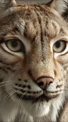 Hyper detailed close up of lynx face with tufted ears whiskers and piercing eyes in lifelike clarity