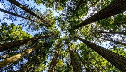 Lush forest canopy view from below