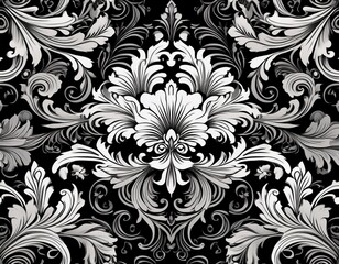 seamless pattern of elegant black white floral damask pattern abstract art design background texture