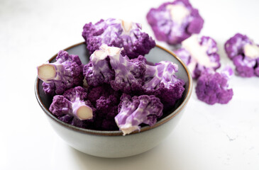 Close up of Purple Cauliflower on Kitchen Counter Top