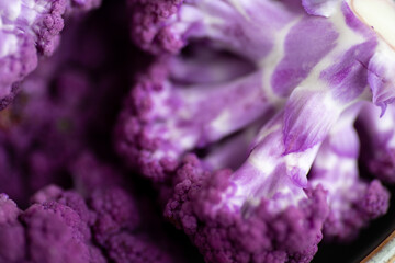Close up of Purple Cauliflower on Kitchen Counter Top