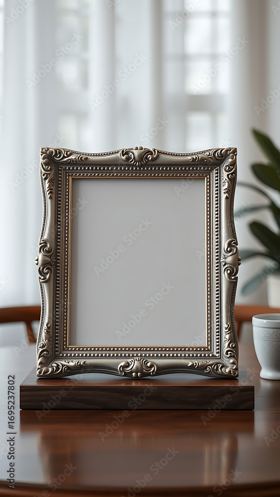 Poster table and white picture frame 3d rendering vertical
