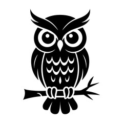 Owl Logo Vector – Black and White Owl Illustration on Branch | Tribal Owl Tattoo, Mascot, Sticker Design