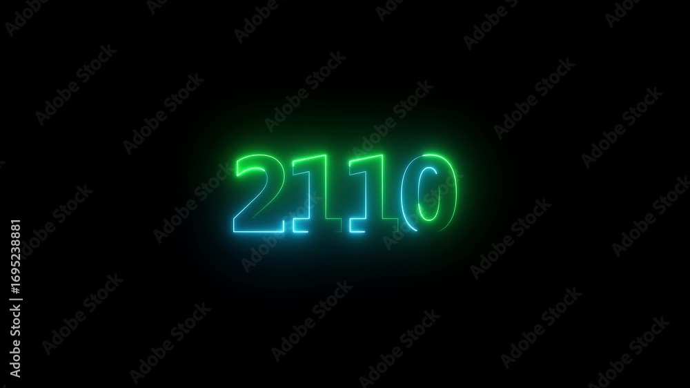 Poster animation. abstract glowing neon text icon 2110 on black background .animation, smooth transition. n