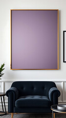 Poster blank mockup with vertical frames on empty wall in living room interior with velvet armchair