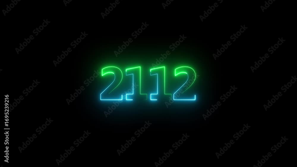 Poster neon text calendar 2112 animation .neon glowing blue transition, red numbers on black background neo