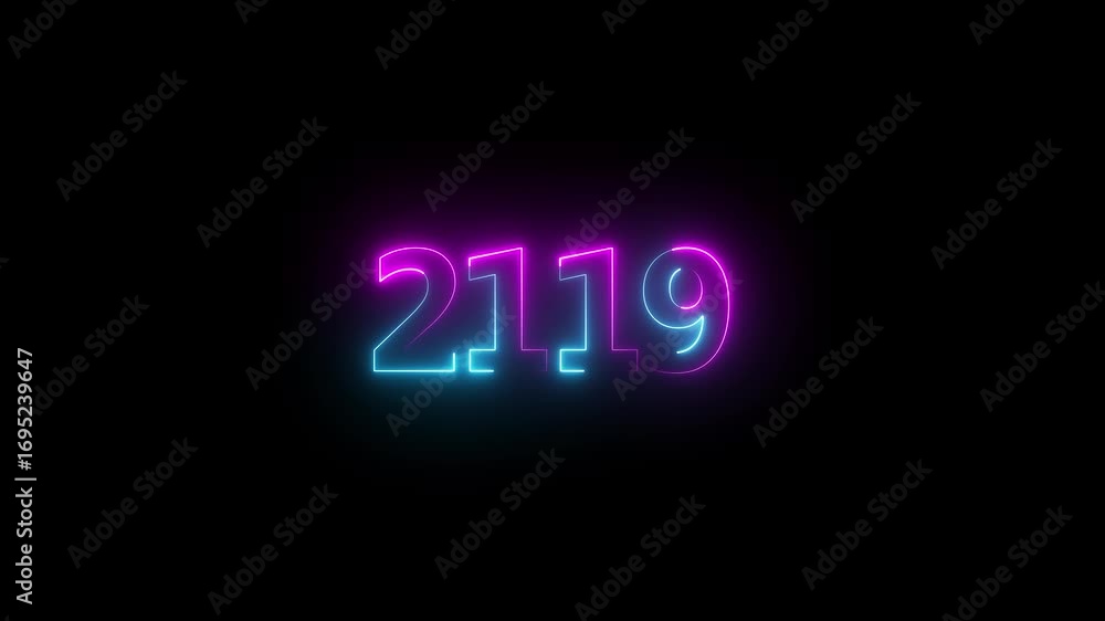 Poster abstract glowing neon text icon 2119 on black background.. abstract glowing neon text icon 2119 on b