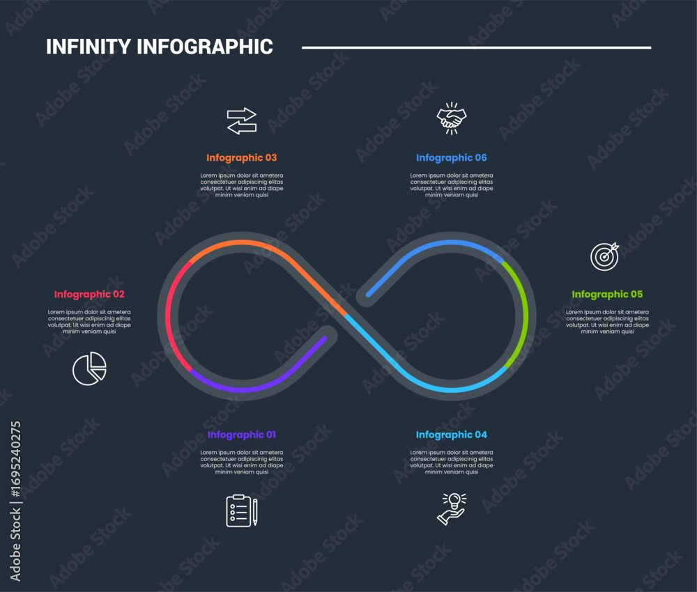 Poster infinity loop concept infographic process diagram with balance equal shape circulation with dark bac
