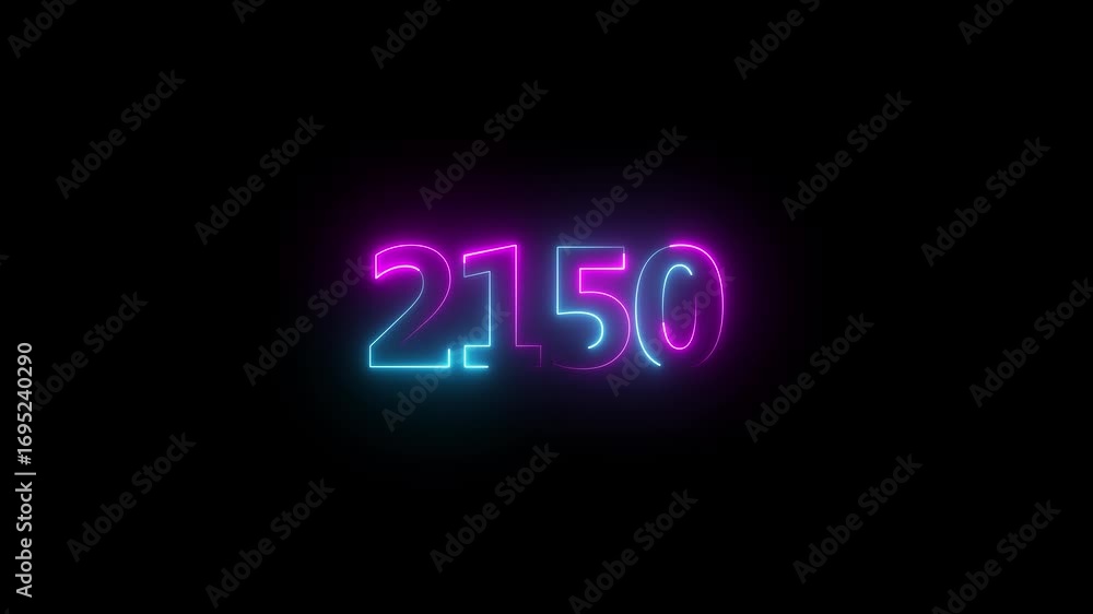 Poster abstract glowing neon text icon 2150 on black background . glowing neon number text background 4k vi