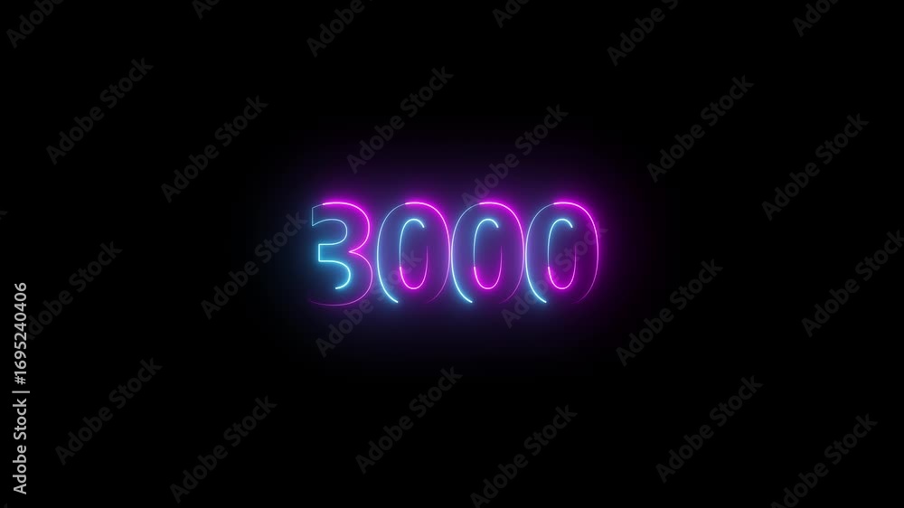 Poster neon text calendar 3000 animation ,animation, smooth transition, red numbers on black background . g