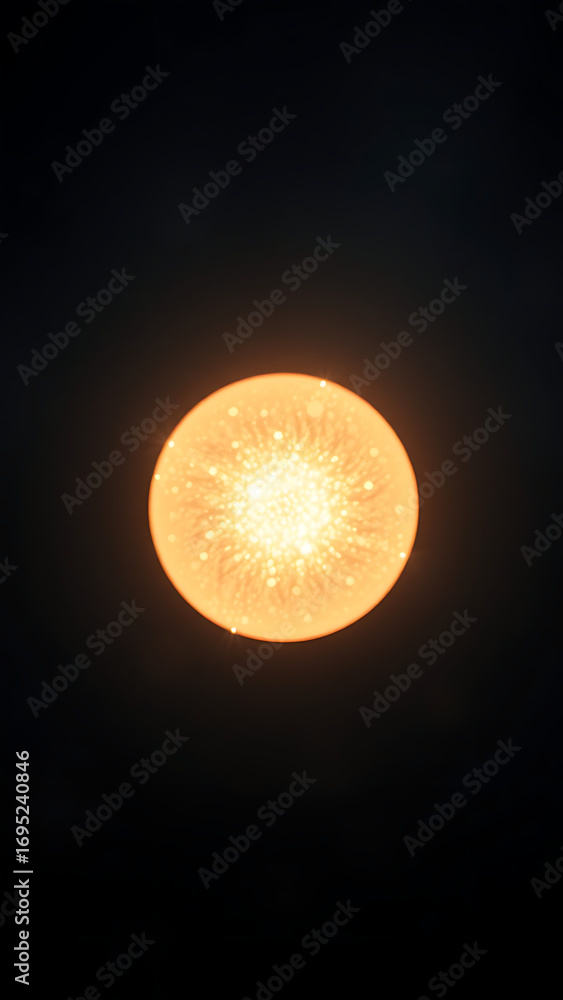 Poster luminous orb pulsing in grainy space vertical