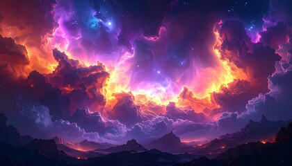 Naklejka premium Fiery celestial cloudscape