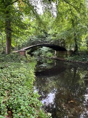 A bridge over a pond