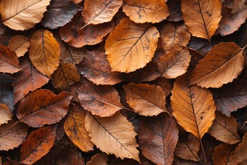 Obraz premium Dry autumn leaves texture in warm tones