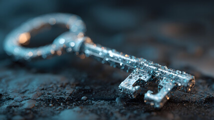 key on blue background, safety and data protection i the online and cyber concpt, digital asset and blocchain technology security