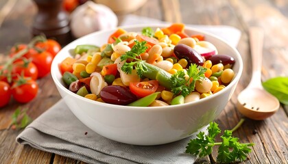Colorful mixed bean salad in bowl