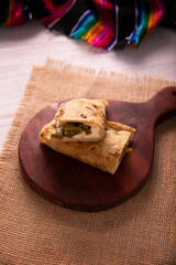Cheese Quesadilla with nopales made on a Comal. Traditional Mexican street food 
