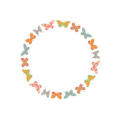 Obraz premium Groovy butterfly border in retro floral pattern. Colorful nature circle with frame style and y2k accents. Vintage motif for modern spring themes, perfect for universal and creative