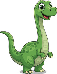 Cartoon dinosaur character, green dino illustration, smiling prehistoric animal, vector kids content, friendly reptile design, educational creature, upright pose, cute expression