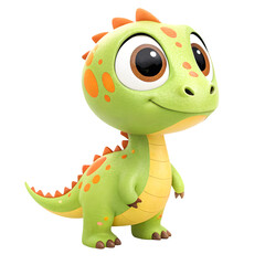 Fototapeta premium Cute cartoon baby dinosaur character with big eyes and orange spots isolated on transparent background