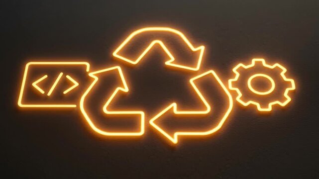 Neon recycling logo in a dark environment. 