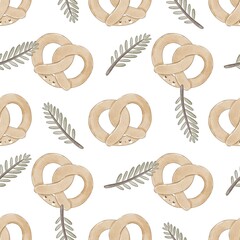 seamless pattern with pretzel. summer colorful illustration for kids, flat style. Baby design for fabric, textile, print, wrapper.