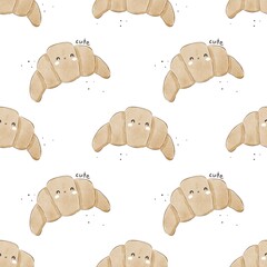 seamless pattern with croissant. colorful illustration for kids, flat style. Baby design for fabric, textile, print, wrapper.