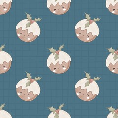 oliday seamless pattern with Christmas cake. Colorful illustration, flat style. hand drawing. design for fabric, print, wrapper	
