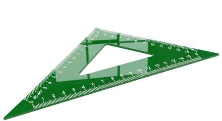 Green Transparent Triangle Ruler with Metric Markings and 45-45 Degree Angles, Isolated Studio Shot. isolated on transparent background. PNG Clipart Transparent