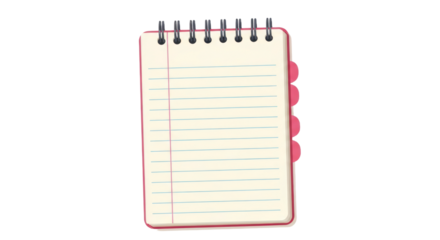 Blank Spiral Notebook with Ruled Cream Pages and Pink Index Tabs. isolated on transparent background. PNG Isolated Transparent