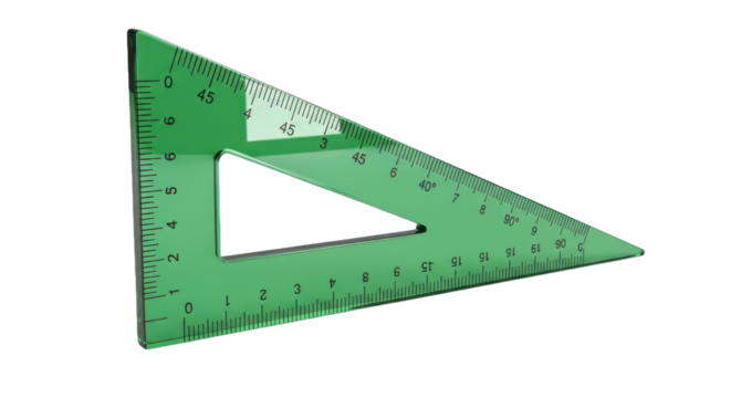Detailed Green Transparent Set Ruler with Metric Scale and Angle Markings for Geometry, Drafting, and Educational Use. isolated on transparent background. PNG Cut Out Transparent