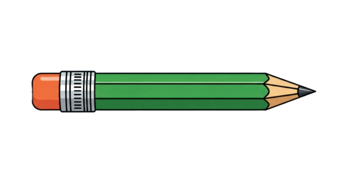 Green Pencil with Eraser and Sharpened Tip, Isolated Vector Illustration for School and Office Supplies. isolated on transparent background. PNG Clipart Transparent