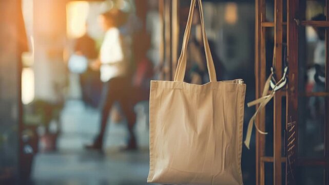 beige canvas tote bag hanging 4K Videos