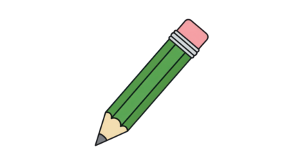 Green Pencil with Pink Eraser Cartoon Illustration for Education and Creative Work. isolated on transparent background. PNG Without Background