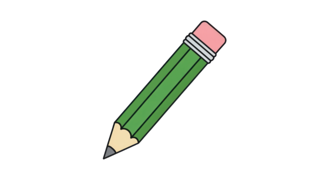 Green Pencil with Pink Eraser Cartoon Illustration for Education and Creative Work. isolated on transparent background. PNG Without Background