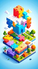 Obraz premium Colorful puzzle isometric cityscape