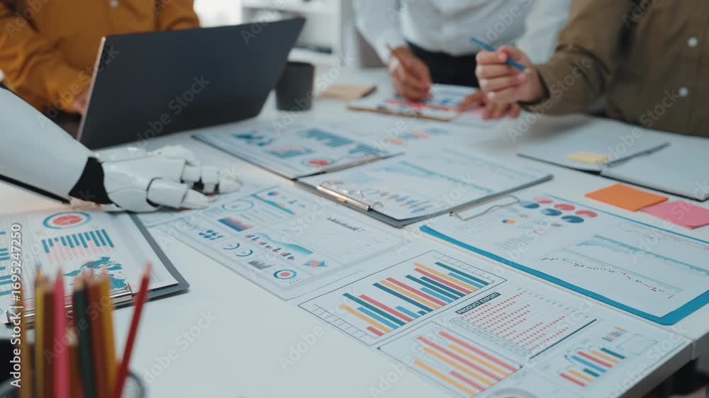 Poster a professional setting where ai-driven tools support financial planning and marketing strategy refin