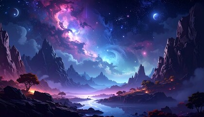 Naklejka premium Cosmic mountain valley