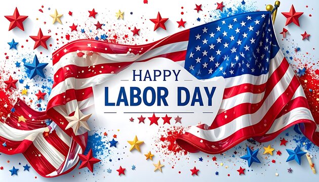 Festive Labor Day banner with an American flag