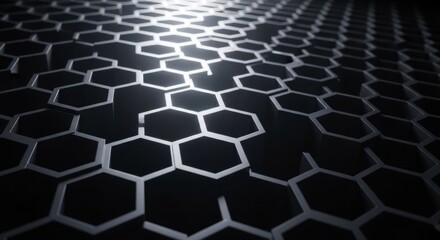 Futuristic hexagonal pattern in metallic structure with light reflection