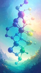 Colorful molecular structure in a fantasy landscape