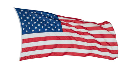 Obraz premium Dynamic American Flag Waving with Stars and Stripes, Isolated on Transparent Background, Symbolizing Patriotism and Freedom. isolated on transparent background. Transparent PNG Image