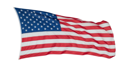 Dynamic American Flag Waving with Stars and Stripes, Isolated on Transparent Background, Symbolizing Patriotism and Freedom. isolated on transparent background. Transparent PNG Image