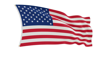 Fototapeta premium Waving American Flag with Stars and Stripes, Isolated on Transparent Background. isolated on transparent background. Background PNG Transparent