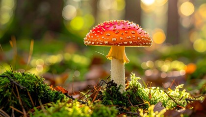 Stunning red mushroom in a forest