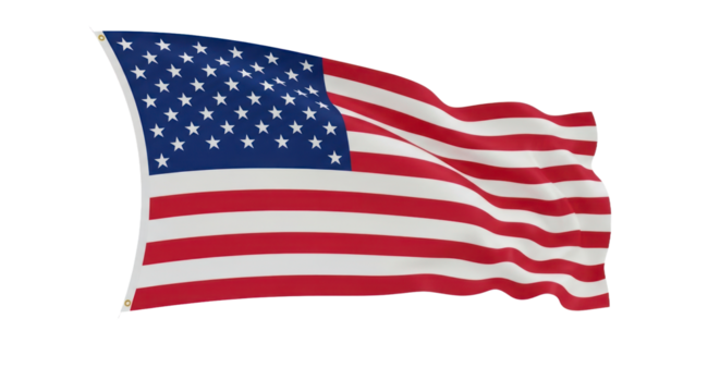 Waving American Flag with Stars and Stripes, Isolated on Transparent Background. isolated on transparent background. Background PNG Transparent