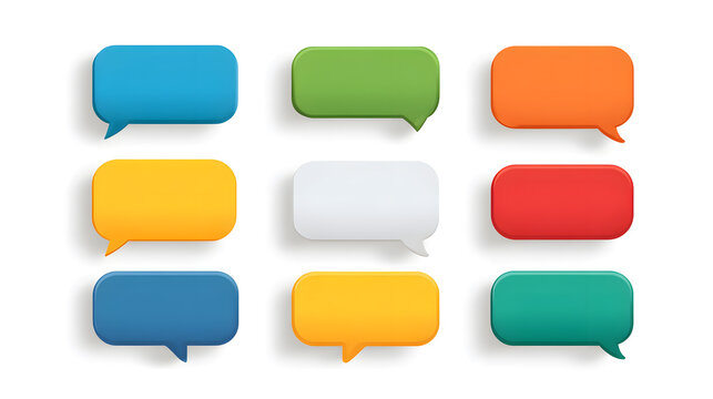 A set of glossy, colorful web buttons and speech bubbles, perfect for website design