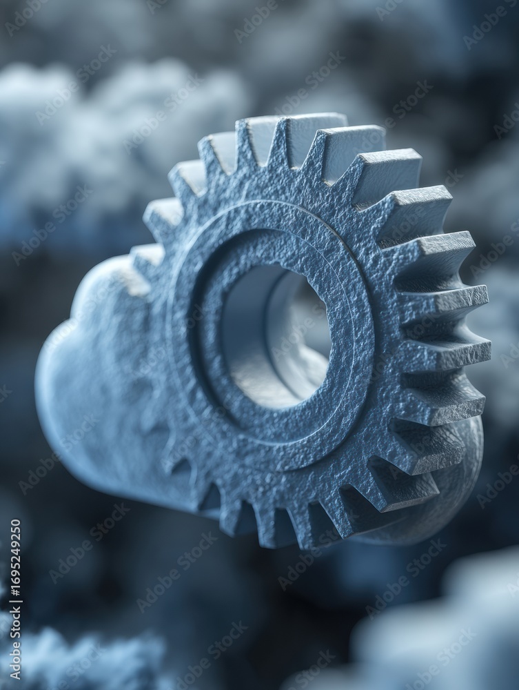 Poster gear mechanism displayed in close-up view with high detail illustrating industrial design and mechan