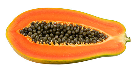 Vibrant Orange Papaya Half with Black Seeds on Gradient Background