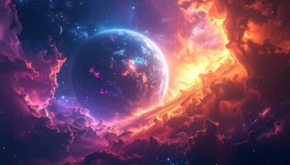 Fototapeta premium Cosmic planet in vibrant nebula